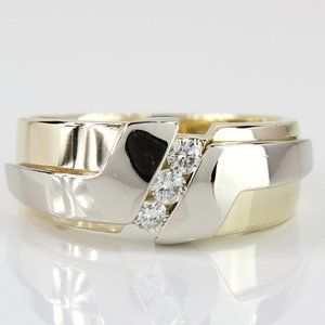 14K Yellow & White Gold 3-Stone Diamond Groom Wedding Band Anniversary Ring